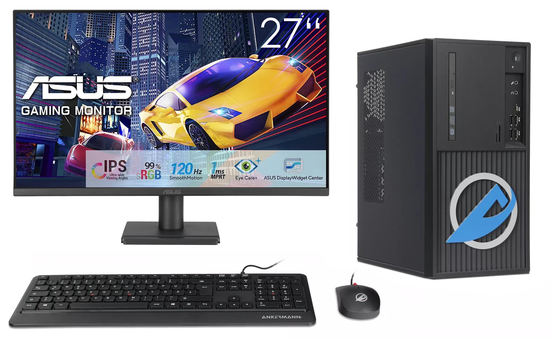 Ankermann CAD Work Business, Intel Core i7-8700, Nvidia Quadro K620 2GB, 32GB DDR4, 960GB SSD, Windows 11, WLAN, 27 Zoll ASUS Monitor, Maus & Tastatur, Libre Office