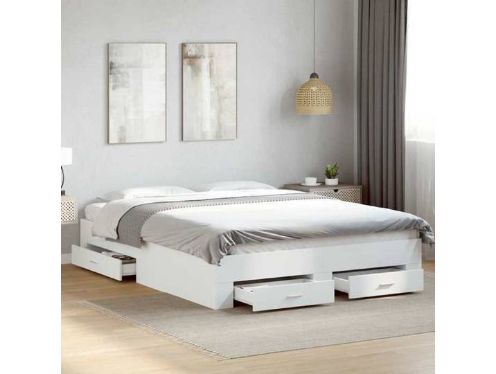 Cadre de lit avec tiroirs sans matelas blanc 140x200 cm - Cadre durable - design élégant(9436)