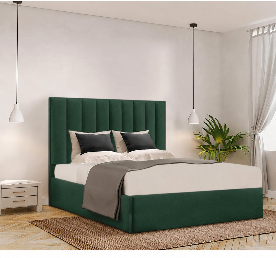 Brayden Studio Besar Upholstered Ottoman Storage Bed Emerald Single (3')