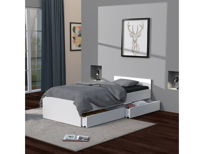 Lit KAPPA 90x190 + 2 tiroirs / Blanc