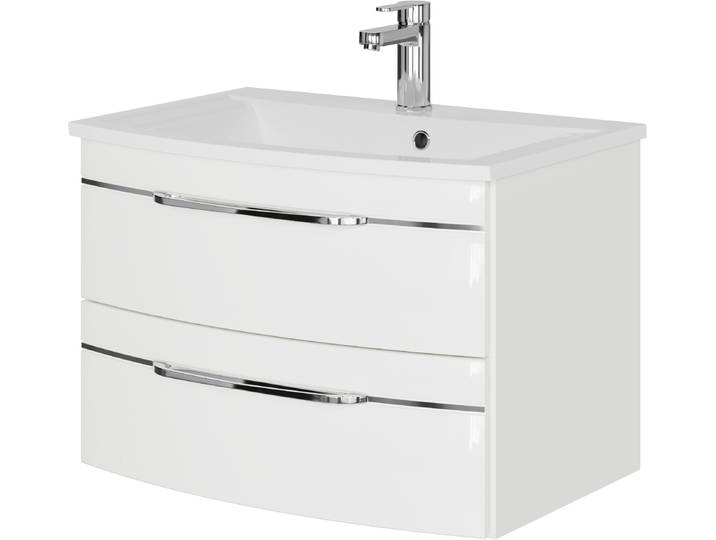 Waschtisch SAPHIR Serie 7045 Mineralmarmor-Waschtisch und Unterschrank, 71,5 cm breit , weiss (weiß hochglanz), B:71,5cm H:50,2cm T:49,8cm, Waschtische, Waschtisch, Waschplatz mit 2 Schubladen, Badmöbel Set mit Waschtisch