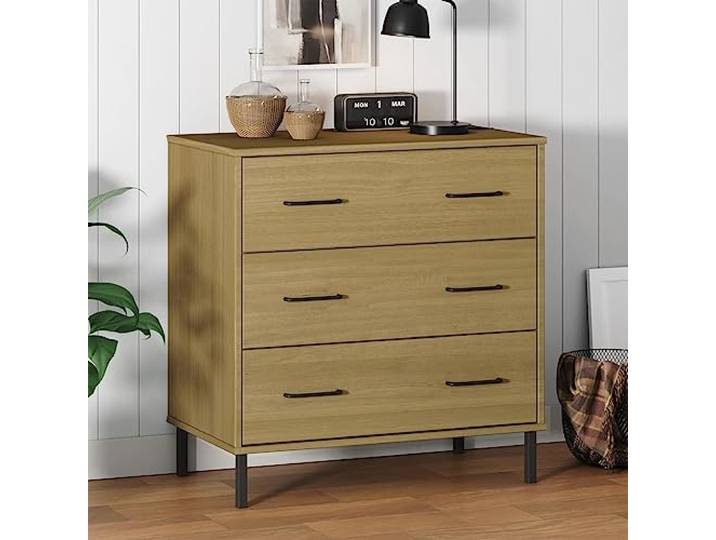Sideboard OSLO aus Massivholz mit 3 Schubladen Braun 77x40x79,5 cm Industrieller Look, robuste Konstruktion, vielseitig einsetzbar, pflegeleichte Oberfläche, einfacher Zusammenbau