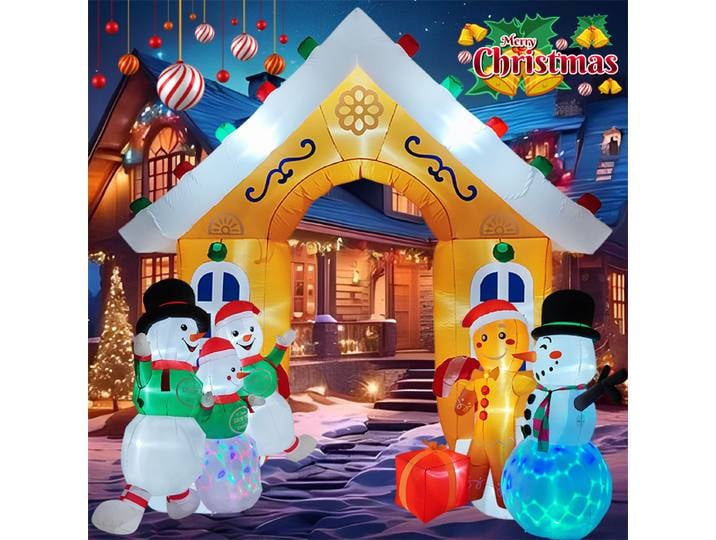 Jouet gonflable bonhomme en pain d'épice et bonhomme de neige avec lumières LED intégrées, décorations de Noël, modèle d'arche, ornements de fête, décor de vacances