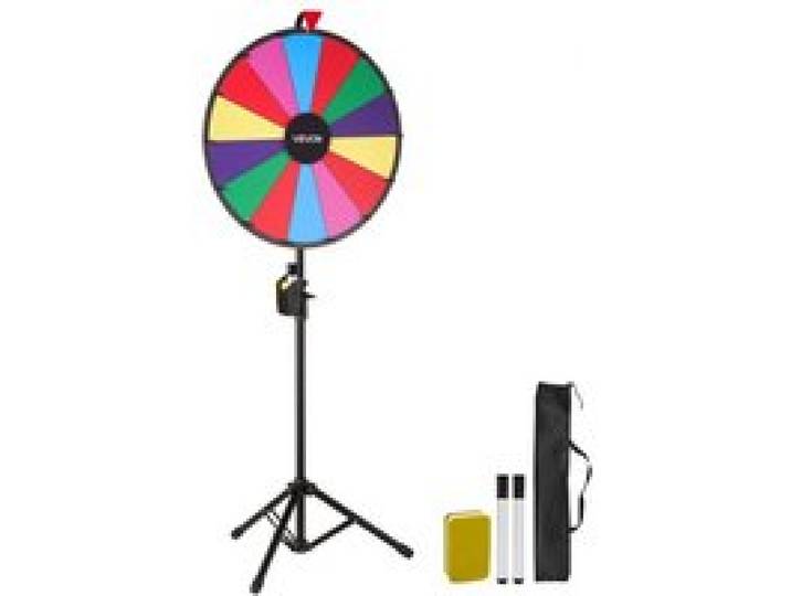 VEVOR Glücksrad Drehrad (61 cm) 14 Slots Glücksrad mit Stativ, höhenverstellbar, Lotteriespiele Gewinn-Roulette mit Tafelschwamm & 2 Markern, 6 Farben, ideal für Party Kneipe Messe Karneval