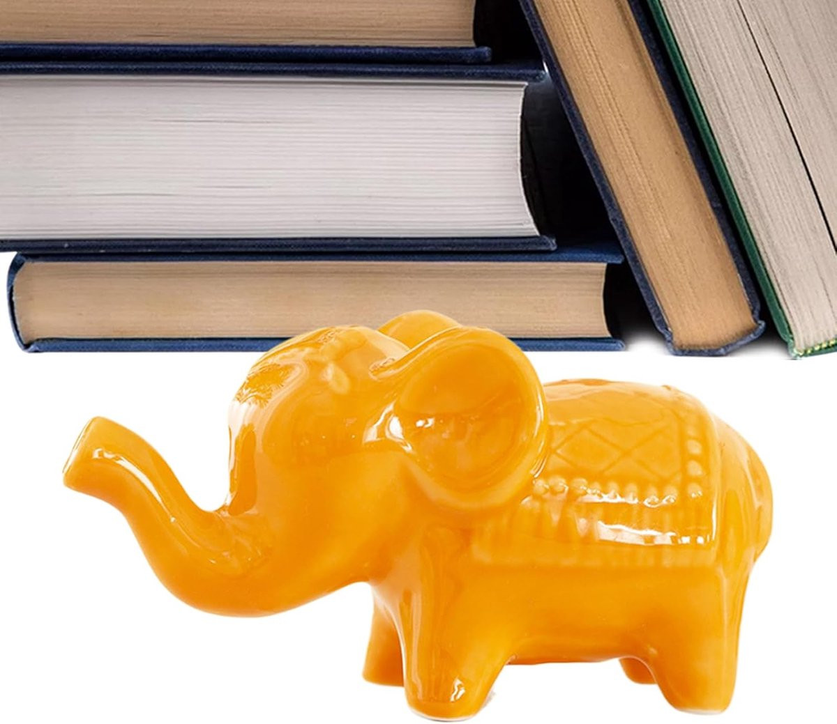 Olifant Beeldje - Keramiek Figuur - Oranje - 10 cm