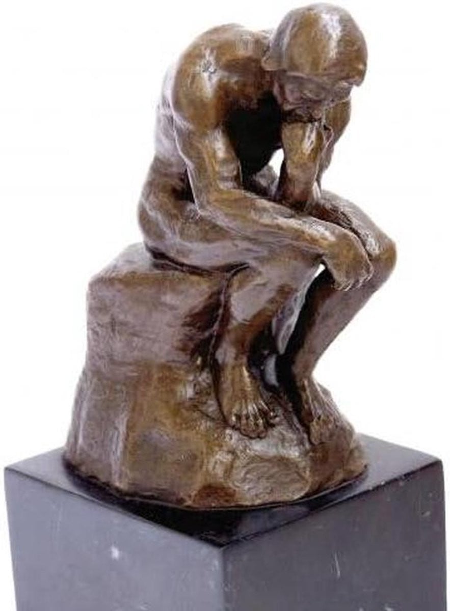 Handgegoten bronzen Denker sculptuur voor op tafel, bruin, Hoogte: 19,5 cm