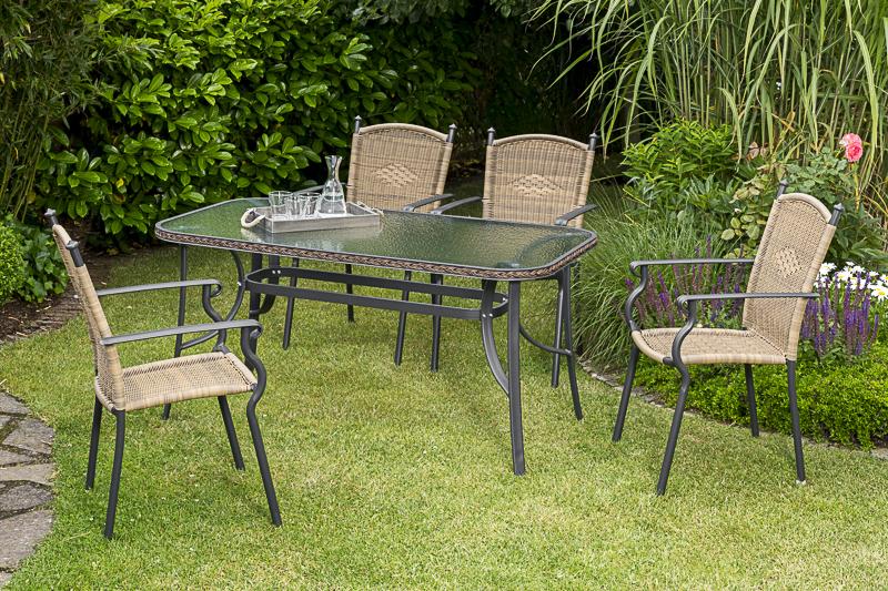 MERXXHANDELS Roma Set 5tlg 4 Sessel Tisch 150x80cm Alu/Kunststoff 09223809