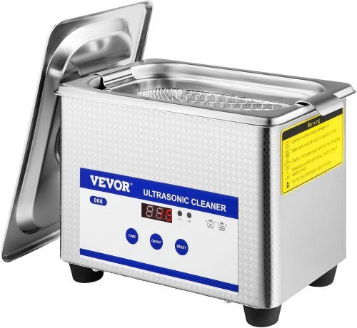 VEVOR Ultrasone Reiniger 0,8 L, 40 kHz, 24 W, Digitale Ultrasone Sieradenreiniger met LED-display voor brillen, Zilver, Roestvrij staal
