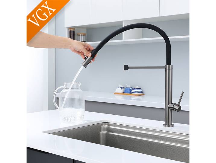 Robinet de cuisine VGX en acier inoxydable 304, mitigeur d'évier rotatif avec douchette extractible en caoutchouc