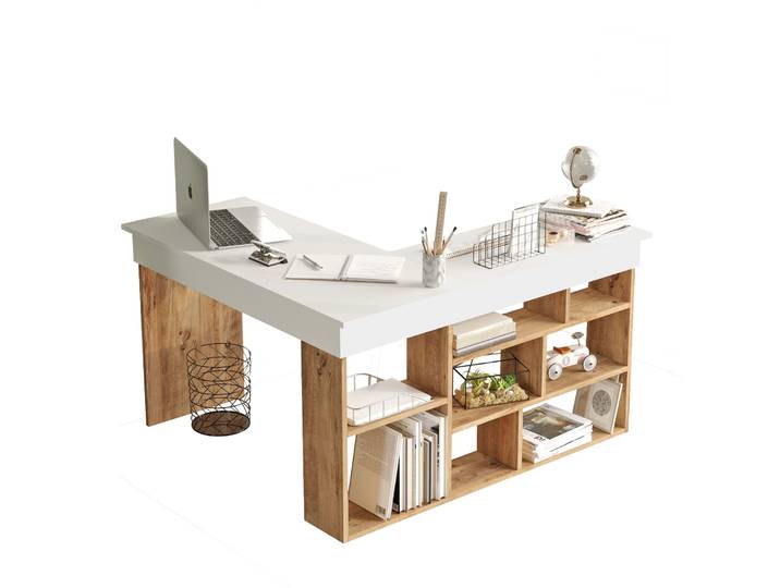 Bureau en bois CT5 - 129 x 120 x 72 cm - Pin atlantique Blanc