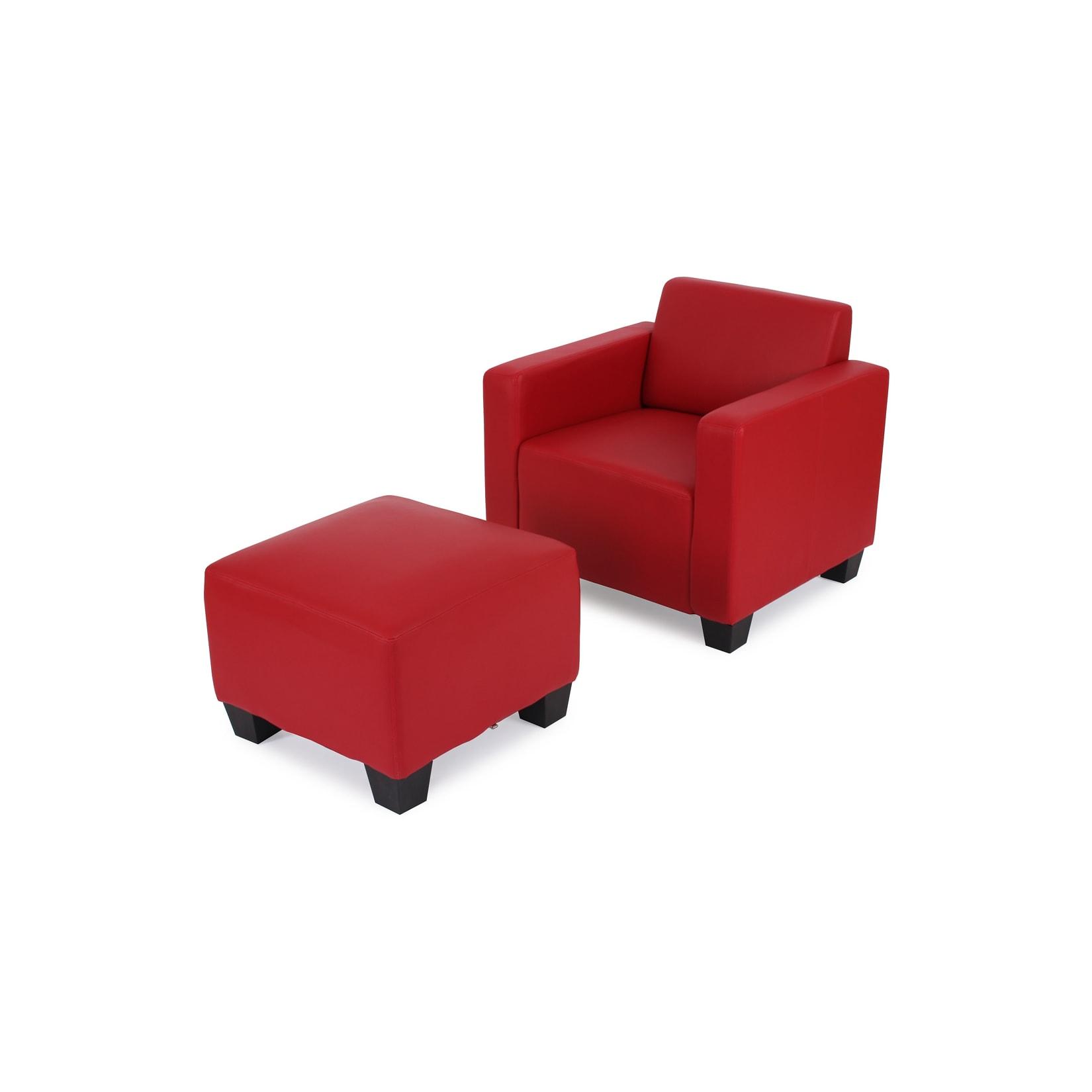Modular Sessel Loungesessel mit Ottomane Moncalieri, Kunstleder ~ rot