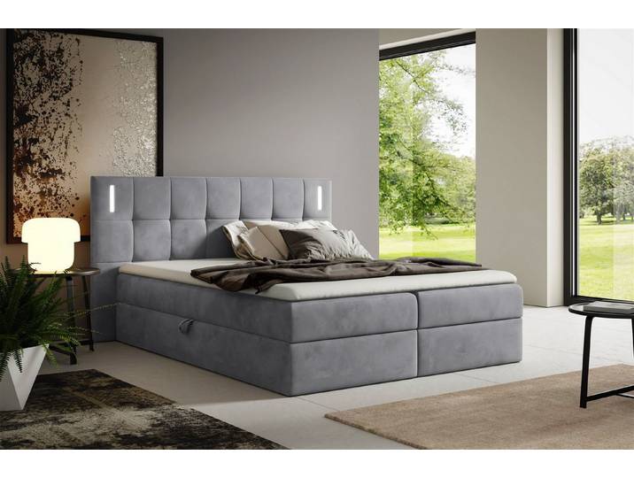 Fun Möbel Boxbett Schlafzimmerbett MARTIM Standard Stoff Fresh (mit Bonellfederkernmatratze, inkl. Kaltschaumtopper), mit LED-Beleuchtung