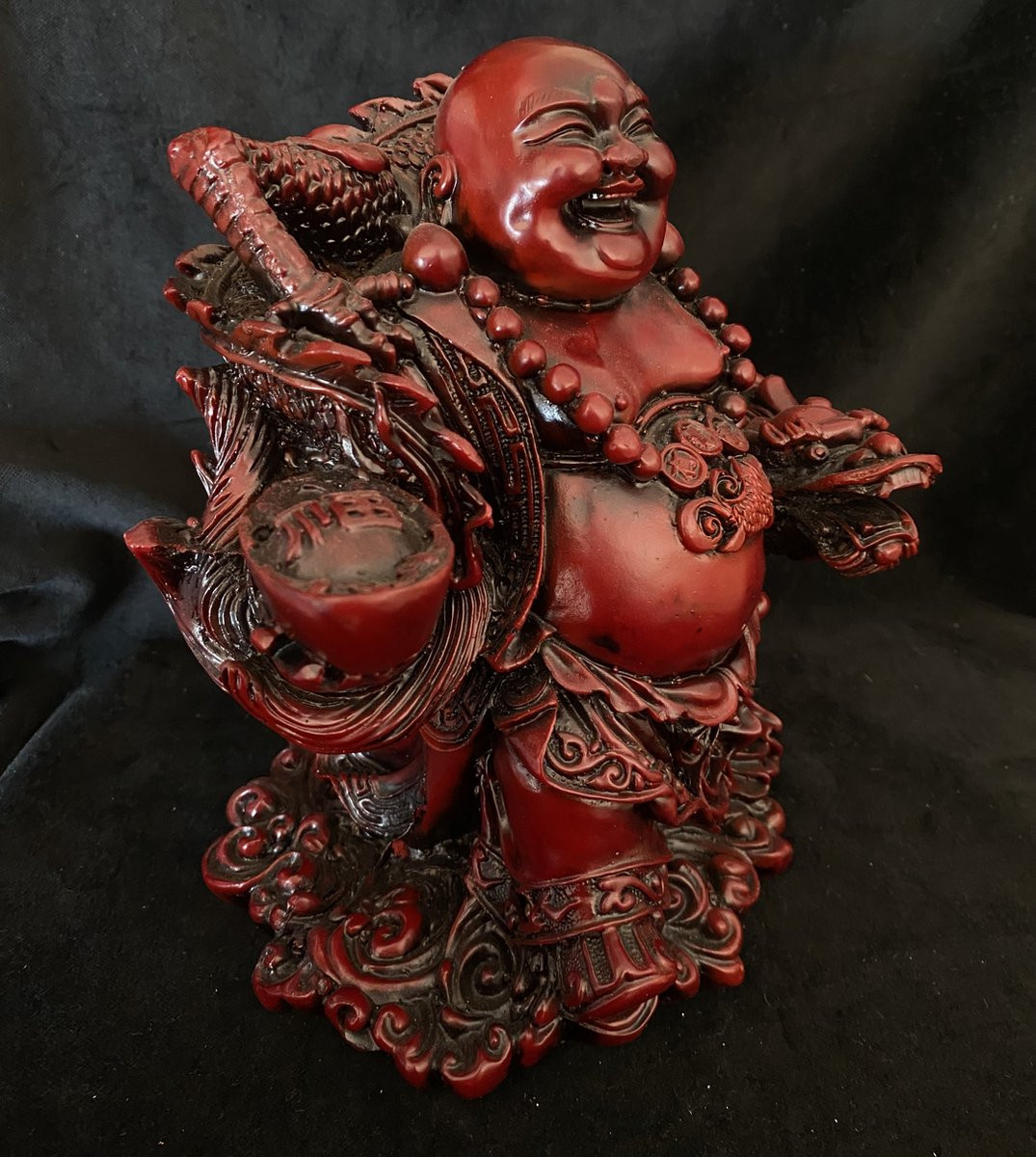 Feng Shui Dikbuik Boeddha met Draak Decoratie, Hoogte: 22 cm