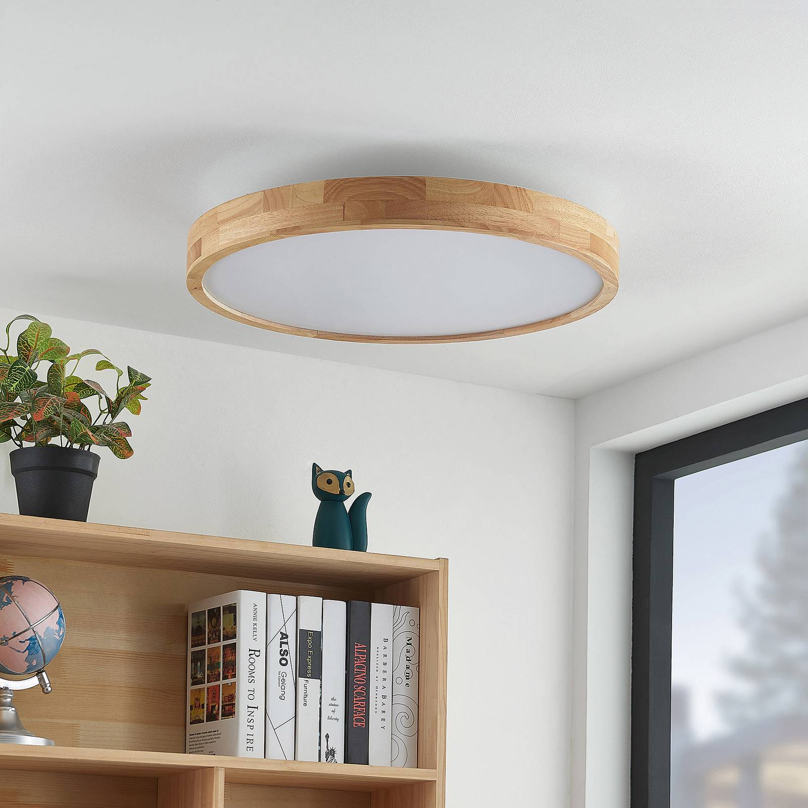 Wooden Ceiling Light Lanira Lindby, dimmable, Light wood, Living / Dining Room, Wood, Modern, Ceiling Light