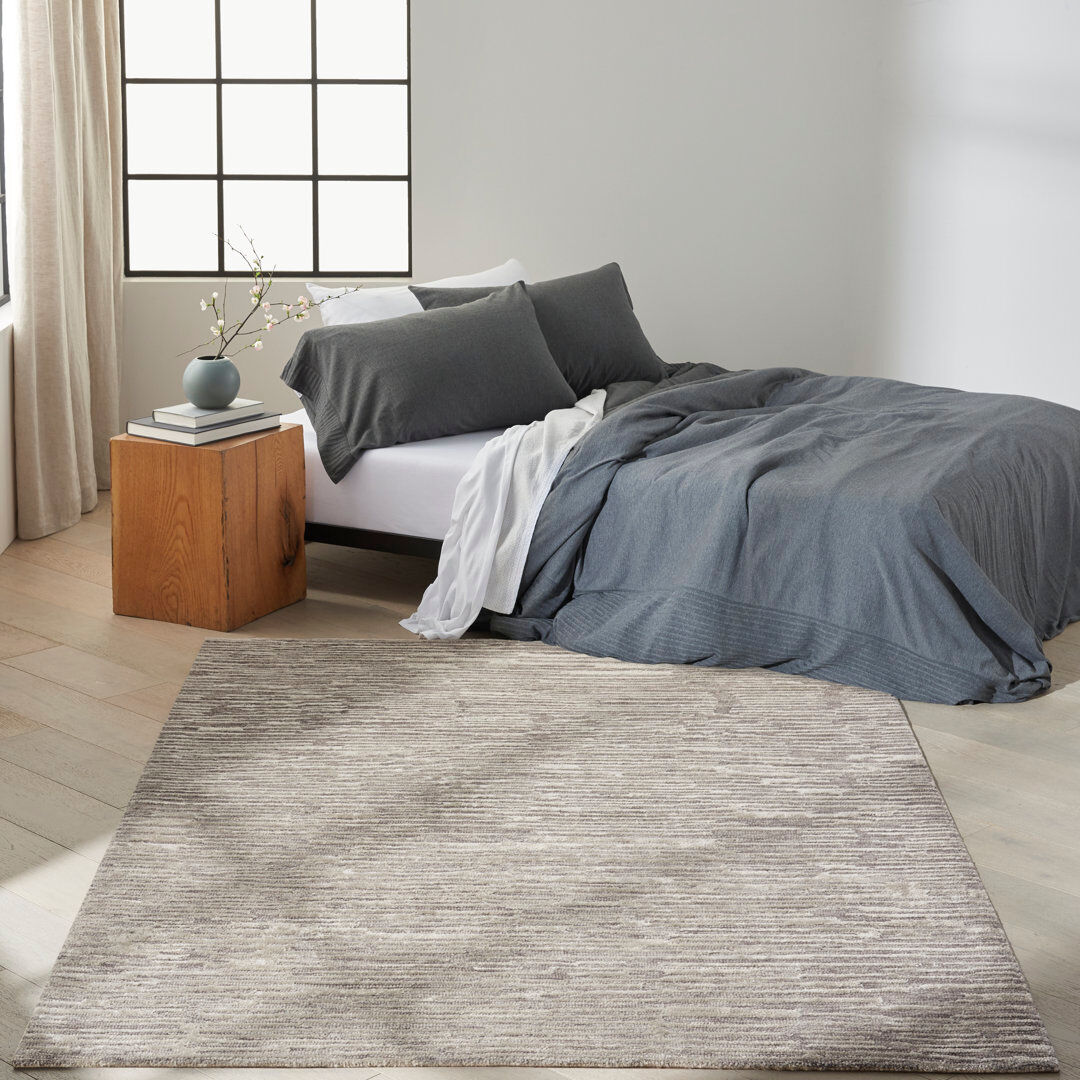 Calvin Klein CK010 LINEAR Striped Hand Woven Area Rug Gray Rectangle 160 x 221cm