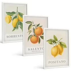 BILDER SET 3er Set - 40x60 cm Weißer Rahmen - Amalfi-Zitronen und -Orangen