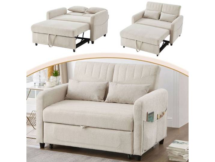 Canape-lit 2 places convertible dossier 3 positions beige
