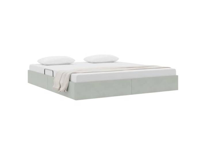 KTHLBRH Ottoman-Bett, hellgrau, 180 x 200 cm, Samt Hydraulisches Heben, Metallrahmen, quadratische Griffe, Verwendung im Innenbereich