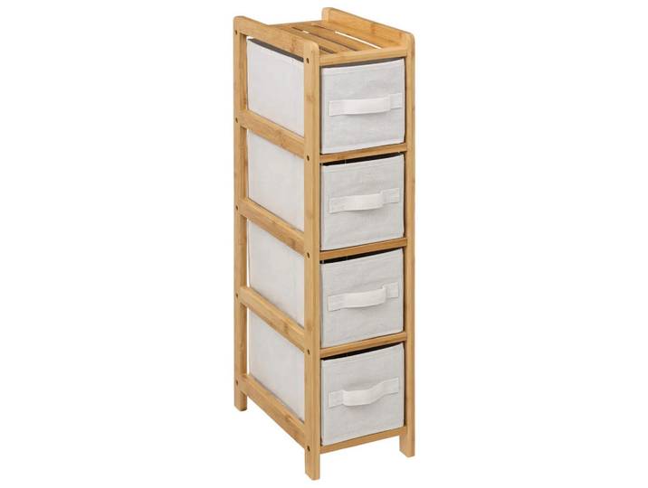 5five Simply Smart Bambusregal mit 4 Stoffkörben Tidy 19/33/78,5 cm, Beige, Naturmaterialen, 33x78.5x19 cm, Badezimmer, Badezimmerregale, Badregale
