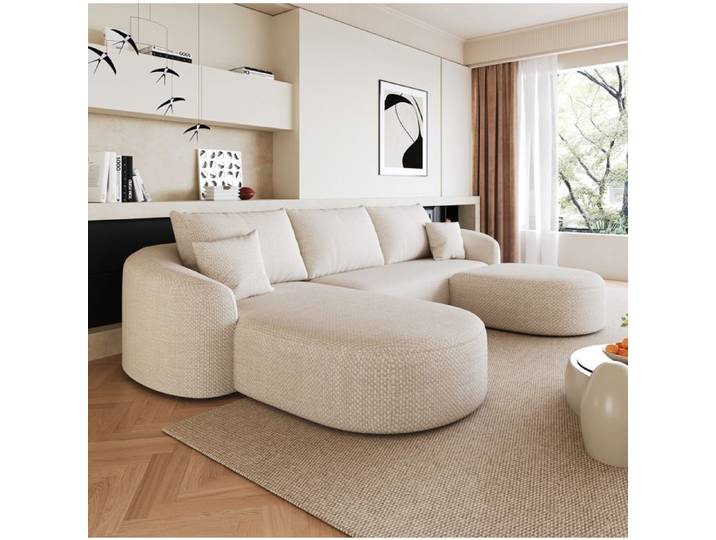 Canapé modulaire sans os en mousse compressée canapé d'angle U 266 cm blanc