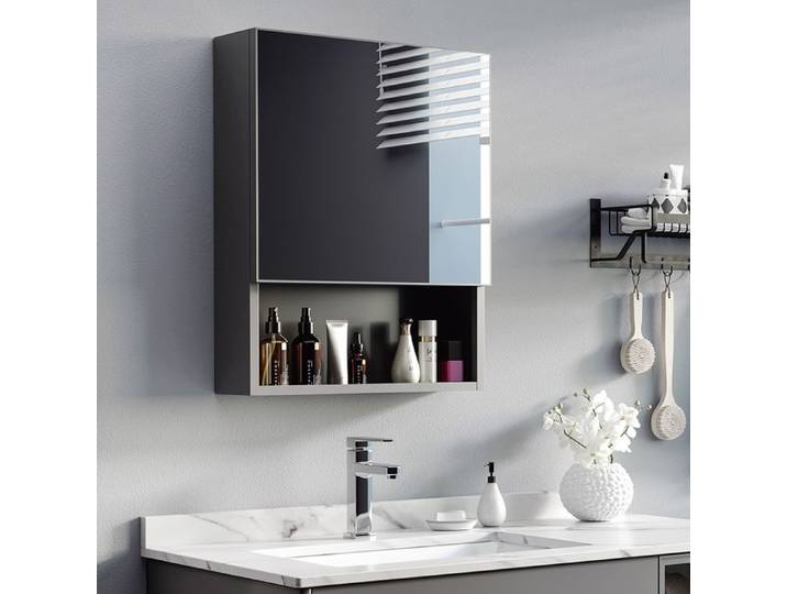 Armoire de salle de bain murale avec porte miroir noire FloraGrace