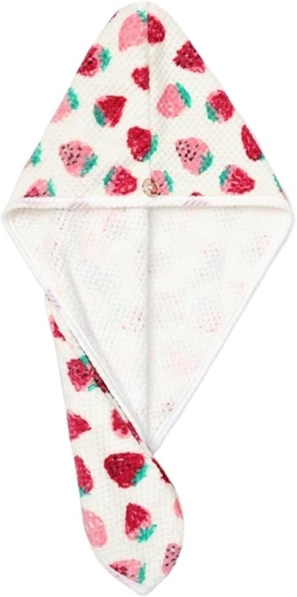 Absorberende Haarhanddoek Tulband Aardbei - 24 x 64 cm