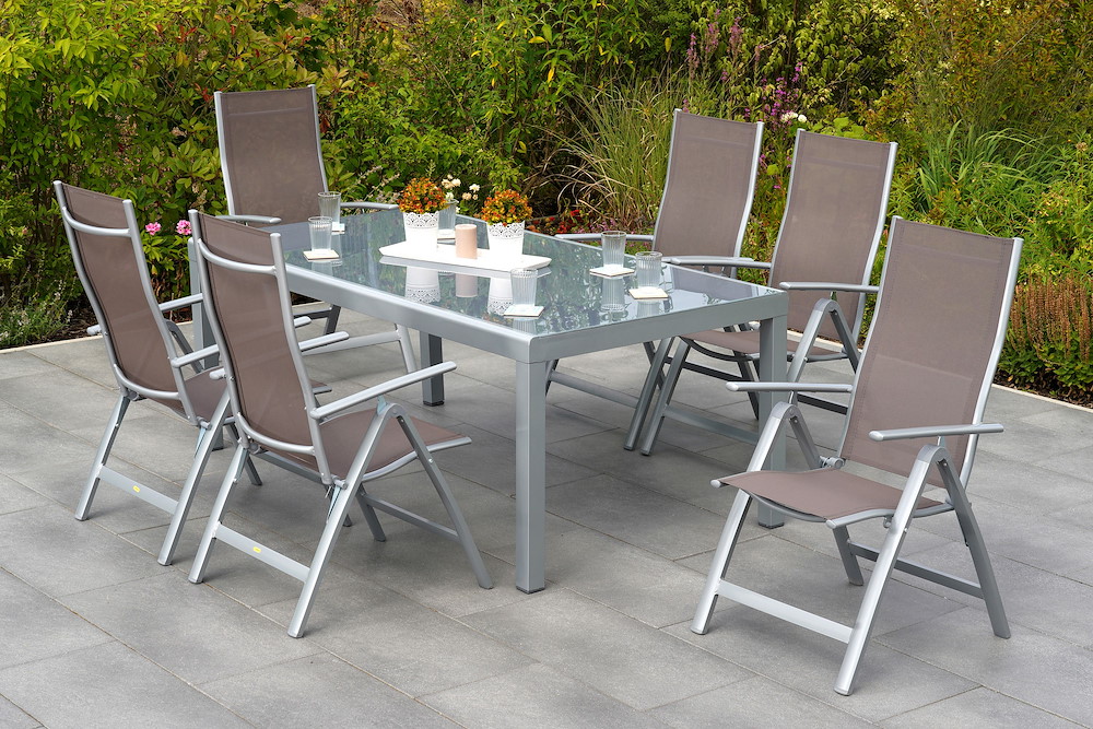 MERXXHANDELS Carrara Set 7tlg 6 Sessel Tisch Halbrundprofil 190x100cm 16946415