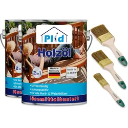 Plid, Holzschutz + Holzpflege, Holzöl 5L für ca. 50m2 + Pinselset 3-tlg / Holz Pflegeöl GartenmöbeL (Douglasie, 5 l)