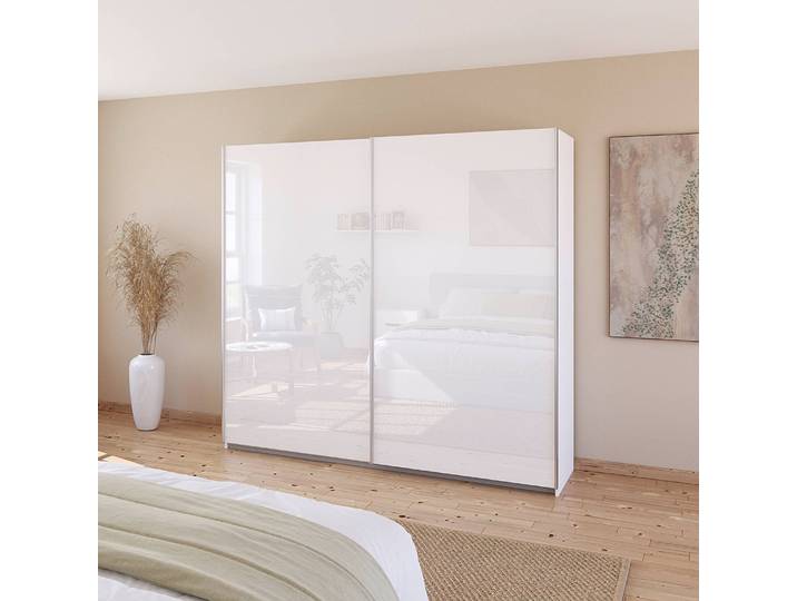 Schwebetürenschrank - Glasfront 226cm Weiß/Alpinweiß