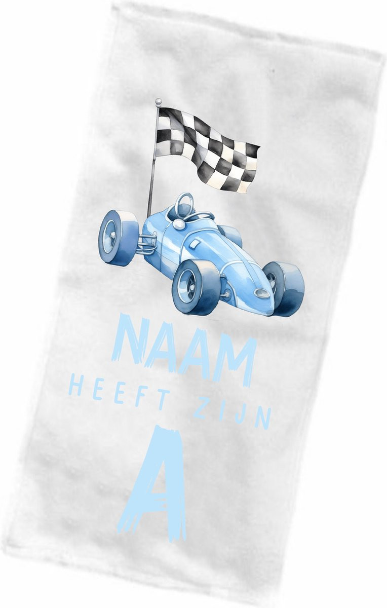 Persoonlijk Strandlaken voor Kinderen met Naam - Raceauto Design - 140 x 70 cm