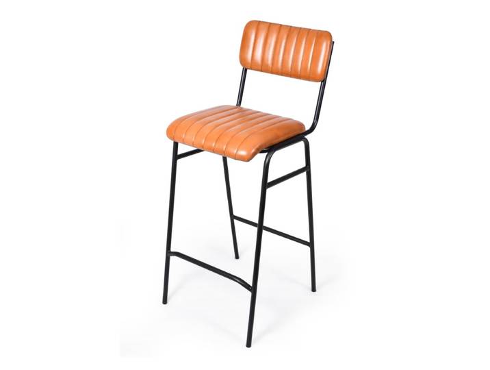 Chaise de bar en cuir RETRO - Marron Cognac - Métal Noir