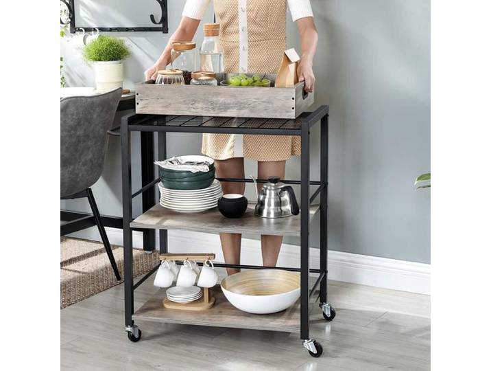 Desserte de Cuisine Style Industriel - VASAGLE - Grège - Avec Plateau Amovible - Pieds Roulettes