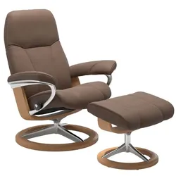 Stressless Sessel mit Hocker Consul Signature Leder Braun Batick Mole M (Medium)