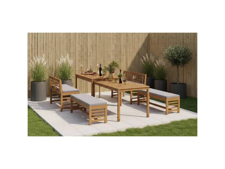 Ambia Garden Gartenmöbel-Set, Grau, Akaziefarben, Holz, 6-teilig, Akazie, massiv, FSC 100%, Gartenmöbel, Gartengarnituren, Gartenmöbel-Set