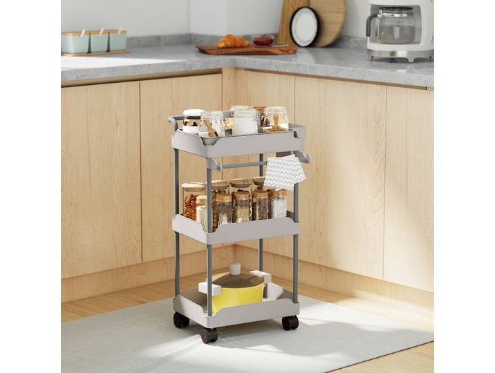 HOMCOM Chariot de Cuisine 3 Niveaux avec Paniers Gris