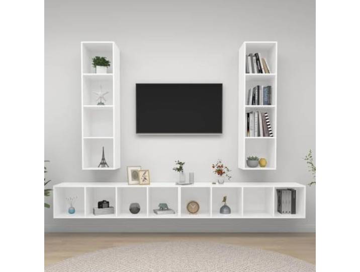 HEFZGDB TV-Wandschränke 4 STK. Weiß Holzwerkstoff mit reichlich Stauraum, praktische Aufbewahrung für Verschiedene Gegenstände, vertikal oder horizontal montierbar, jedes Regal mit 4
