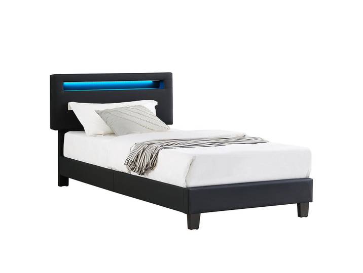 CARO-Möbel Polsterbett MIT LED Benito 90x200 cm schwarz, Schwarz, Mode, 90x200 cm, Schlafzimmer, Betten, Polsterbetten