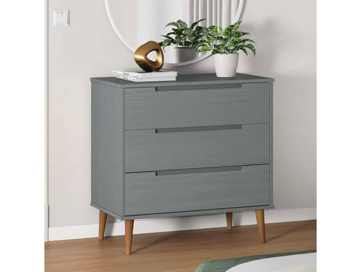 Schubladenschrank Massivholz Kiefer Grau 80x40x80 cm 3 Schubladen Kommode Skandinavischer Stil, UV-Lackierung, stabile Oberplatte, mit Wandhalterung, Montageanleitung inklusive
