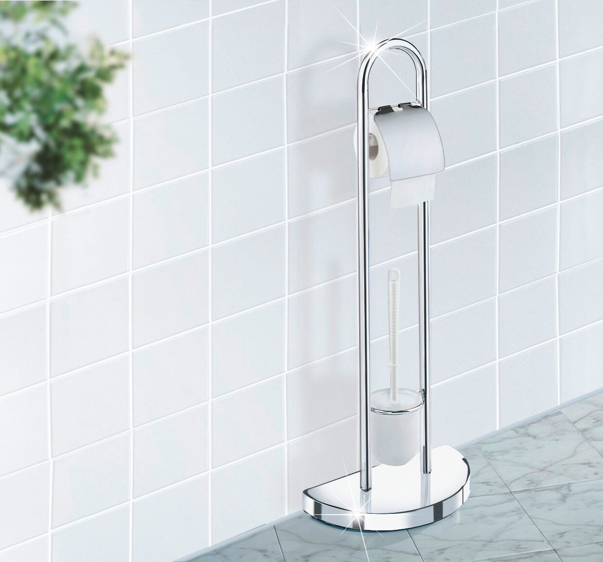 WC-Garnitur WENKO "Raumwunder", grau (chromfarben), B:18cm H:84cm L:33cm, Polypropylen, Stahl, Reinigungsbürsten, WC-Garnitur