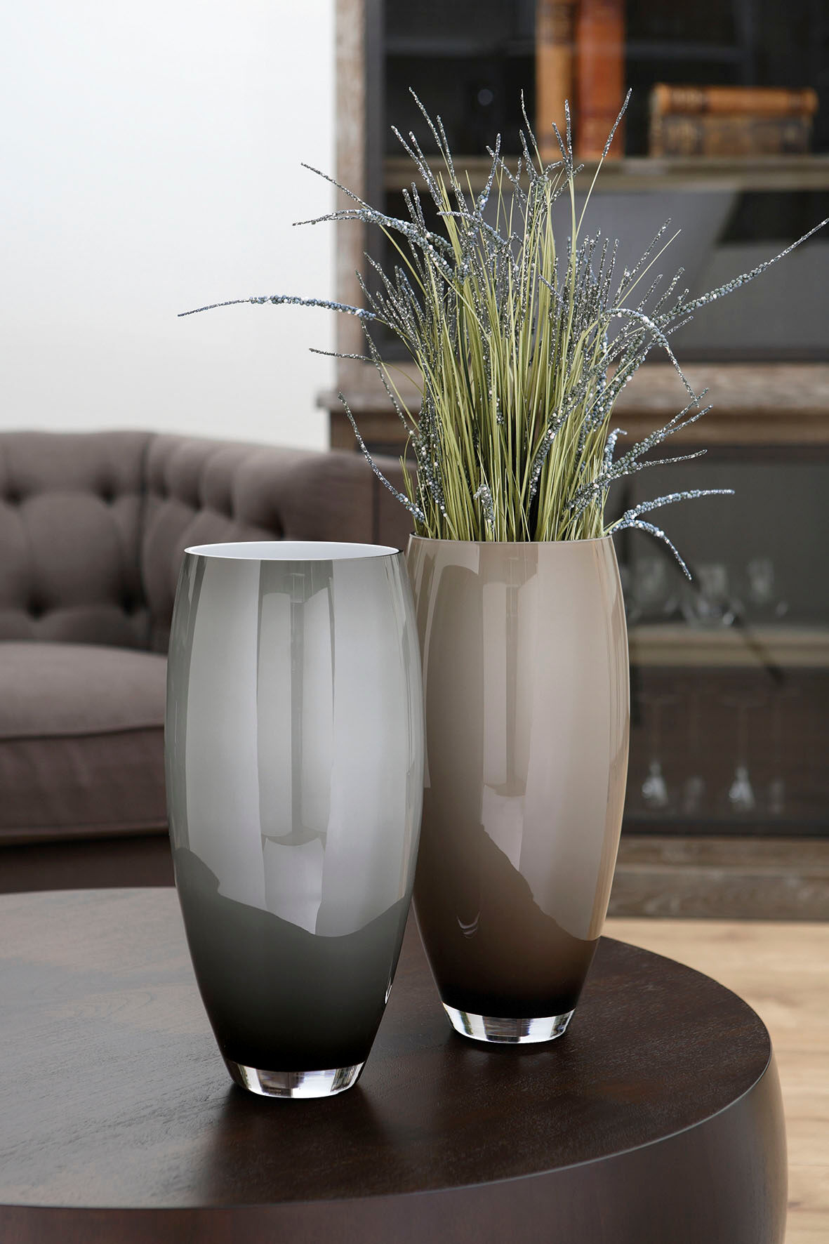 Tischvase FINK "AFRICA", grau (grau, opal), H:40cm Ø:18cm, Glas, Vasen, Tischvase, Vase aus Opalglas, mundgeblasen, Dekovase grau, opal B/H/T: 40cm Ø 18cm
