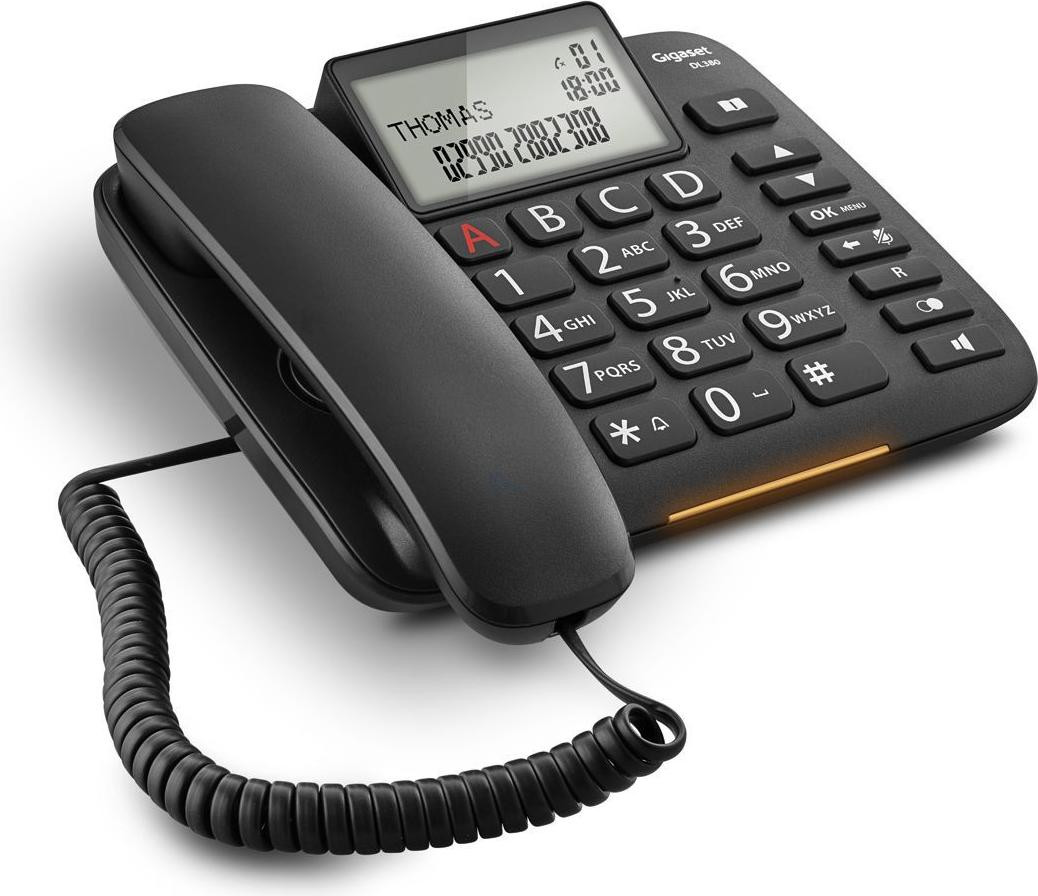 Gigaset DL380 Analoge Telefoon met Luidsprekerfunctie en Nummerherkenning, Zwart