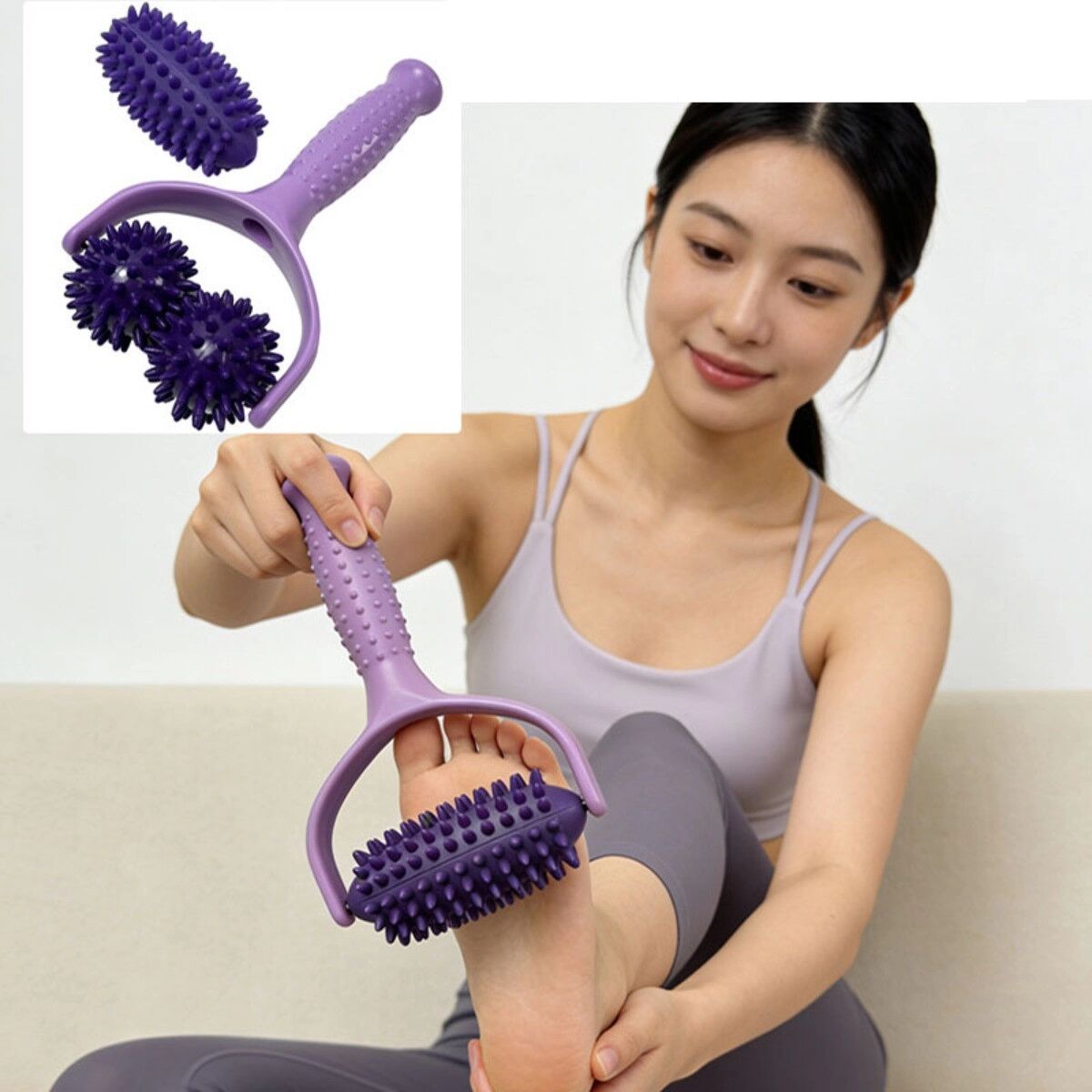 INF Bâton de massage manuel avec balle à picots et accessoires tête double en Y - Soulagement musculaire profond, affinage des Violet