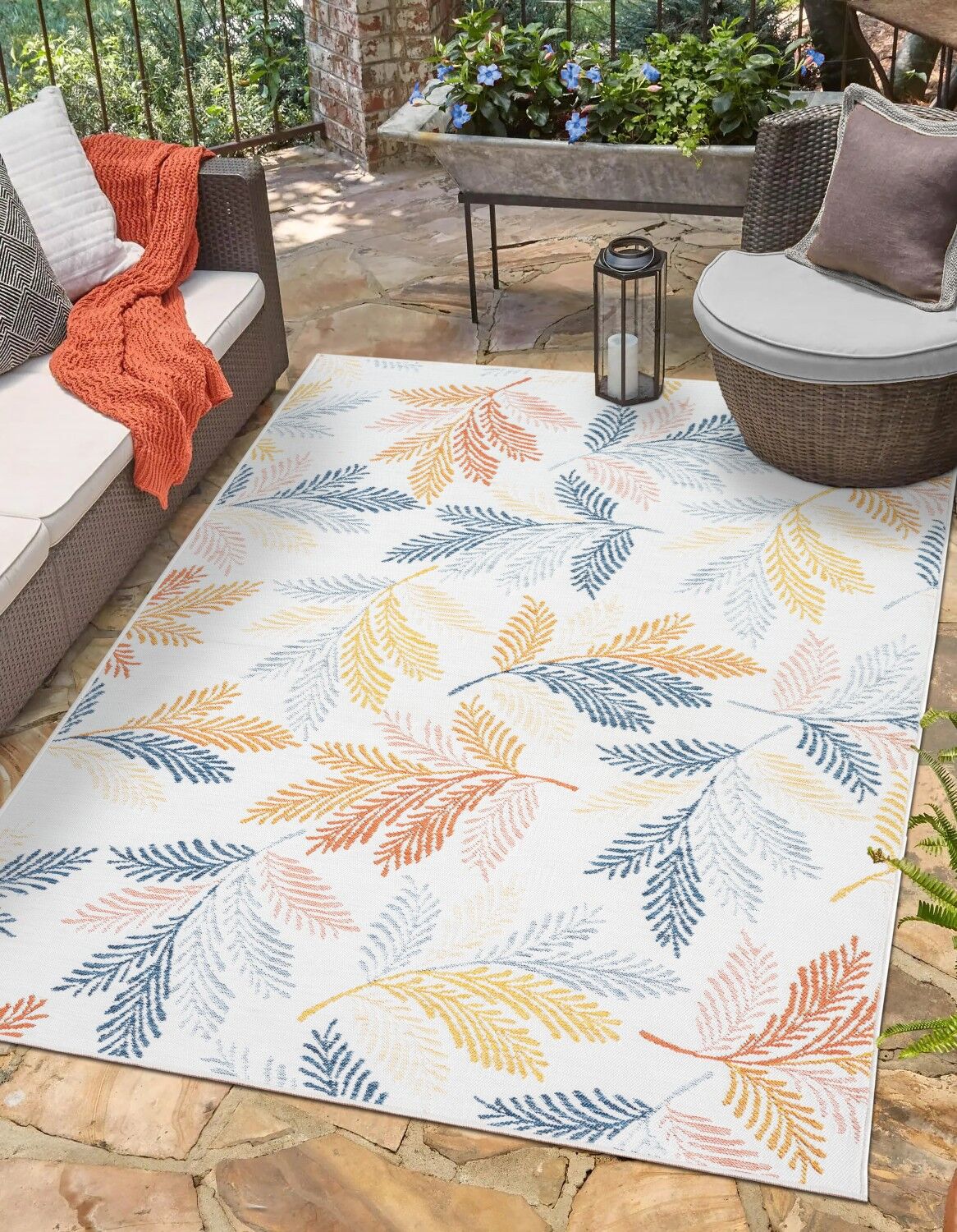 Outdoorteppich "Johanna, LAGERRÄUMUNG", bunt (cream,multi,rot), B:80cm H:6mm L:150cm, Polypropylen, MYFLAIR MÖBEL & ACCESSOIRES, Teppiche, Outdoorteppich, Wendeteppich, Blätter Motiv, Outdoor geeignet, Balkon, Terrasse cream,multi,rot B : 80cm 1 Stk., 6mm