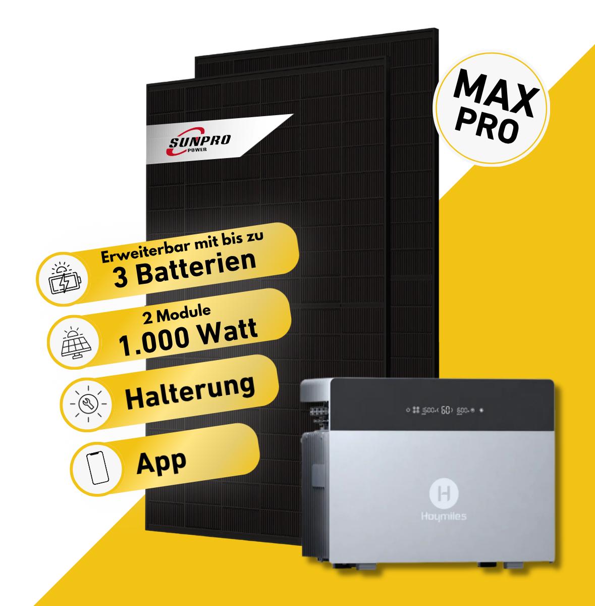 Balkonstrom Balkonkraftwerk 1000W Solaranlage mit Speicher | Balkonhalterung | 2x Solarmodul | Hoymiles HiBattery 4020X