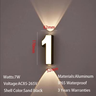 Inspire Curations Modern 7W LED House Number Wall Lamp IP65 Waterproof Aluminum Outdoor Light AC85 265V 1 Warm White 3000k