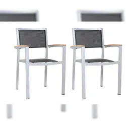 pemora 2-er Set Armlehnstuhl stapelbar Terrassenstuhl Balkonstuhl Stapelstuhl Aluminium TIMOR T schwarz