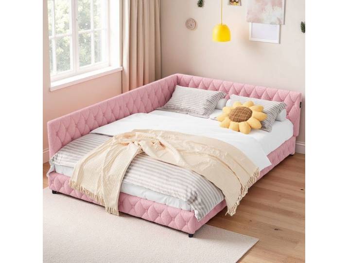 Lit Double 140x200cm - Tête de Lit Velours - Éclairage LED - Design Bulle - Rose