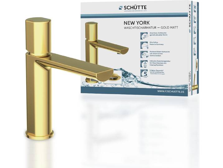 SCHÜTTE Waschtischarmatur NEW YORK, Wasserhahn Bad mit Pop Up Ablaufgarnitur Waschbecken