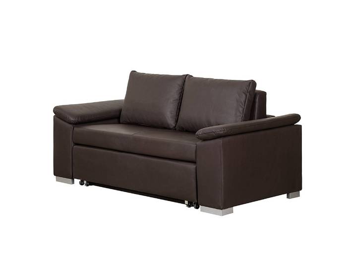Schlafsofa mit schräger Armlehne Braun/Braun Kunstleder Monera 170cm Modern