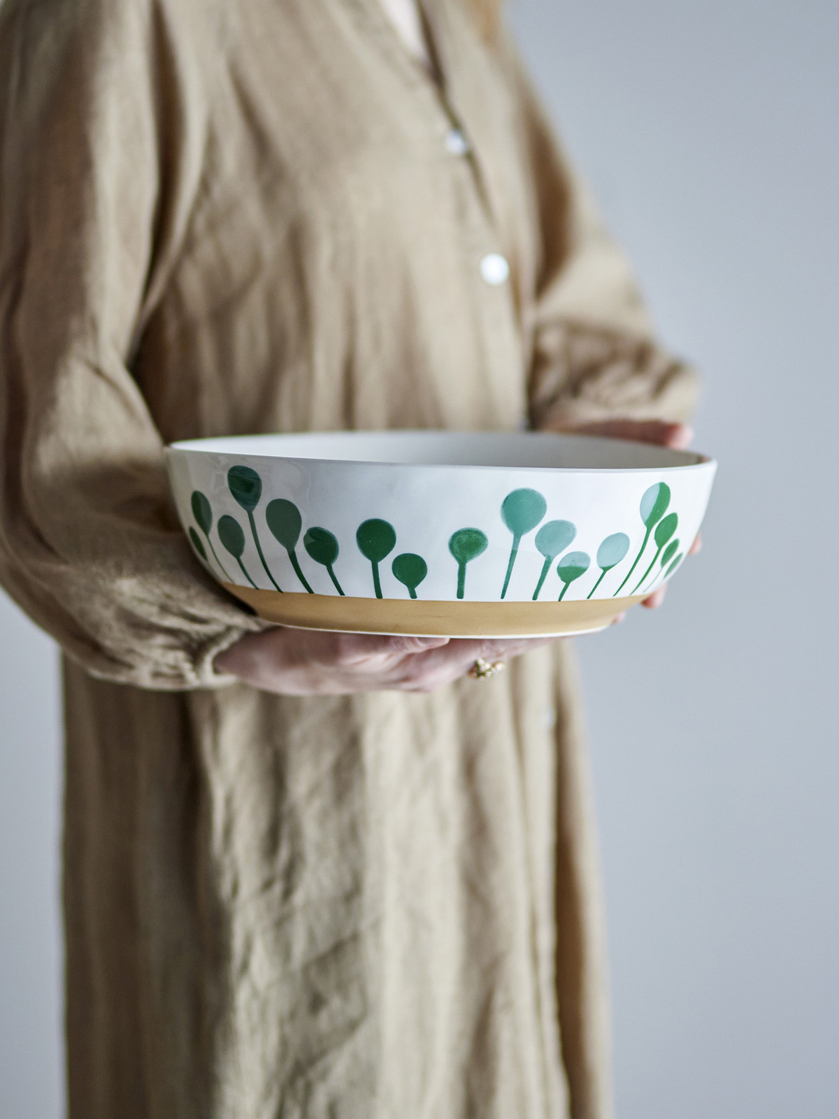 home24 Kom Linora Saladeschaal van keramiek, Groen, Ø 28 cm
